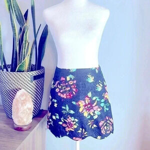 Lush Women’s Navy Tropical Floral Lace A line Skirt NWOT
